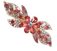 Cabilock Pince à Cheveux Fleur en Métal de Cristaux Rouges, Facile à Porter et Résistante, pour Banquet et Voyage de Noces, Accessoire Brillant pour Femmes et Filles