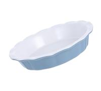 Cabilock Plat à Céramique Antiadhésif pour Cuisson Profonde avec Bord Ondulé Moule Rond pour Pommes et Pâtisseries Couleur Blanc Intérieur et Bleu Extérieur