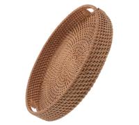 Cabilock Plateau de Rangement Rond Base Stable avec Poignées Ajourées en Rotin Tressé Fait Main Fonction Décorative Polyvalente pour Coiffeuse ou Soirées