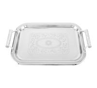 Cabilock Plateau de Service Vintage Argenté avec Poignées - Plateau Décoratif en Acier Inoxydable à Motif Floral Gravé, Style Européen, Idéal pour Le Thé, Le Café, Les Gâteaux Et Les Desserts