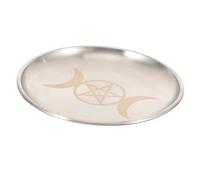 Cabilock Plateau Métal pour Cérémonie avec Pentagramme et Lune Plateau Offrandes Rituels Wicca Assiette de Rangement Sécurisée et Lisse Accessoire Sorcellerie Compact et Léger