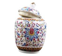 Cabilock Pot à Thé en Céramique Vintage Couvercle Hermétique, Petit Format, Motif Floral Émaillé, Conservation du Thé en Vrac, Usage Domestique et Café, Boîte de Rangement Pratique
