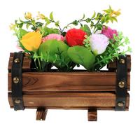 Cabilock Pot de Fleurs en Bois Carbonisé Demi-Tonneau Fleurs Artificielles Multicolores Décoration Mariage et Balcon Plante Artificielle Réaliste Décor Intérieur et Extérieur Style