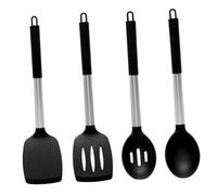 Cabilock Set Dustensiles de Cuisine Silicone avec Poignée Inox Ergonomique Spatule Plate Cuillère et Spatule à Fentes Résistants Chaleur pour Cuisson Familiale et Professionnelle