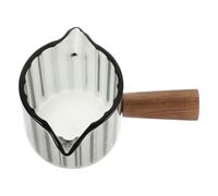 Cabilock Tasse à Expresso en Verre Borosilicaté avec Double Bec et Poignée en Bois, Design Vertical Nervuré, Forme en V, pour Mesurer et Servir le Lait