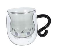 Cabilock Tasse à Thé Double Paroi Verre avec Poignée Tasse Isolante Forme de Chat Mignon pour Amateurs de Chats Maison et Bureau