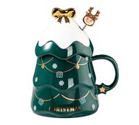 Cabilock Tasse de Noël en céramique avec couvercle d'arc porte- et renne agitateur - de Noël (vert)