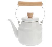 Cabilock Théière émaillée vintage Bouilloire à thé rétro Bouilloire à induction avec poignée en bois Blanc Cafetière pour la maison, la cuisine, le gaz, la cuisinière à gaz E 1,8 l