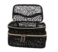 Cabilock Trousse de Toilette Compacte Tulle Noir Léopard Organiseur Maquillage Multi-Compartiments Sac de Voyage Léger pour Soins et Cosmétiques Pochette Pratique pour Femmes Quotidien