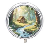 Cabin by The Forest Creek Pilulier en métal étanche à 3 compartiments avec miroir pour sac à main, sac de poche, support de vitamines pour médicaments quotidiens, conteneur de voyage (rond)