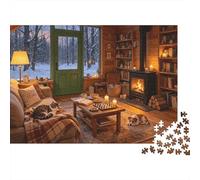 Cabin Fireplace Puzzle pour Adults 1000Pc Recyclable Paper Warm Living Room Jigsaw Puzzle Parent Child Game Props Developing Boy & Girl‘s Intelligence Toy 38x26cm/1000pcs