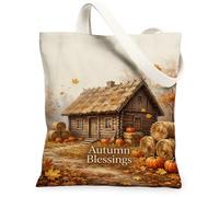 Cabin Sac fourre-tout en toile rustique confortable citrouilles foin Orange 33 x 38 cm, Orange, 13x15 Inch