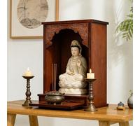 Cabine d'autel en bambou monté sur Tableto/Tabletop, sanctuaire de Bouddha sculpté chinois avec plateau coulissant pour le culte à la maison, table d'autel Feng Shui pour Bouddha et Dieu Statues
