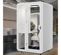 Cabine de bureau portable insonorisée, module d'intimité modulaire avec bureau et lumière LED, idéal pour le travail ou l'étude, peut accueillir 1 à 2 personnes, parfait pour les espaces de bureau à