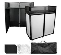 Cabine de DJ portable 108 x 53,5 x 118 cm - Façade de DJ avec cadre noir et blanc - Cadre en métal noir - Console de DJ pliable en hauteur pour événements, fêtes, mariages