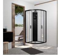 Cabine de douche 1/4 de cercle 85x85x210/235 cm - Receveur + Fonds Blancs / Colonne + Profilés Noirs