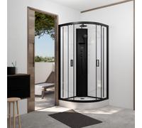 Cabine de douche 1/4 de cercle 85x85x210/235 cm - Receveur + Fonds Blancs / Colonne + Profilés Noirs