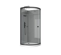 Cabine de douche 1/4 de cercle 90x90x207/222 cm - Receveur bas - Fonds Gris Profilés Noir Mat - FOGGY LOW