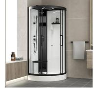 Cabine de douche 1/4 de cercle 95x95x218 cm - Fonction HAMMAM, Jets Hydromassants, Led et Bluetooth