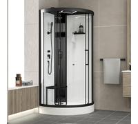 Cabine de douche 1/4 de cercle 95x95x218 cm - Fonction HAMMAM, Jets Hydromassants, Led et Bluetooth