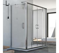 CABINE DE DOUCHE 3 PAROIS VERRE TRANSPARENT 90X130X90 2 PORTES OUVERT CENTRALE