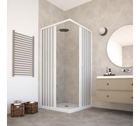 Cabine de douche 70 x 100 x (h) 185 cm, modèle Paola en PVC. Cabine avec ouverture d'angle, double porte à soufflet, réductible, réversible, de couleur blanche.