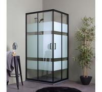 CABINE DE DOUCHE 70X90 PROFILÉS NOIRS MATS AVEC VERRE SÉRIGRAPHIÉ CITY