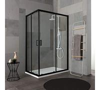 Cabine de douche 80 x 100 cm, hauteur 190 cm, avec profil noir mat et verre cristal transparent | City