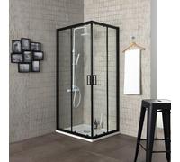 Cabine de douche 90x90 avec profilé noir mat et verre transparent, h 190 | City