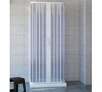 Cabine de douche 90x90x90 modèle Dora à 3 côtés réductibles double porte avec ouverture centrale à soufflet en PVC de couleur blanche