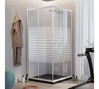 CABINE DE DOUCHE VERRE SÉRIGRAPHIÉ PROFILÉ ALUMINIUM BLANC ANGULAIRE H185
