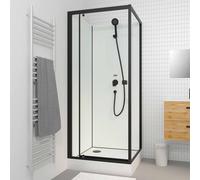 Cabine de douche carrée 80x80x200 cm - Porte pivotante - Fonds Blancs & Profilés Noir Mat