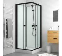 Cabine de douche carrée 80x80x200 cm - Portes coulissantes - Fonds Blancs & Profilés Noir Mat