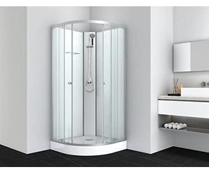Cabine de douche complète IDEA 1 blanche - 80 x 80 cm - Entrée d'angle avec portes coulissantes, aluminium chromé, douche avec douchette, avec receveur de douche, cabine de douche complète