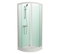 Cabine de douche complète KINEPRIME Glass porte coulissante receveur 1/4 de rond 90x90 hauteur 9 cm mitigeur thermostatique verre transparent
