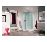 Cabine de douche complète KINEPRIME Glass porte coulissante receveur 80x80 hauteur 18 cm équipé mitigeur mécanique verre transparent