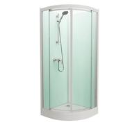 Cabine de douche complète KINEPRIME Glass porte pivotante receveur 1/4 de rond 80x80 hauteur 9 cm équipé mitigeur mécanique verre transparent