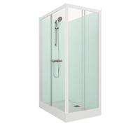 Cabine de douche complète rectangulaire KINEPRIME Glass hauteur 1,99m receveur 120x80 épaisseur 9 cm porte coulissante mitigeur thermostatique