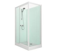 Cabine de douche complète rectangulaire KINEPRIME Glass hauteur 1,99m receveur 120x80 épaisseur 9 cm porte pivotante équipé mitigeur mécanique