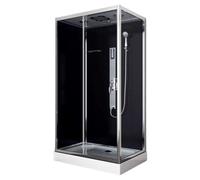 Cabine de douche complète Trend 3 noire - 80 x 120 x 215 cm - Avec radio, Bluetooth et haut-parleur, verre de sécurité, douche complète, avec receveur de douche, aluminium chromé, cabine de douche