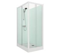 Cabine de douche d'angle complète KINEPRIME Glass porte coulissante receveur 100x80 hauteur 9 cm équipé mitigeur mécanique verre transparent