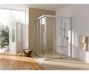 Cabine de douche d'angle corail porte coulissante en trois parties - demi partie myDay Comfort ESFBF3S gauche 140 1385-1405x2000mm, VJ05414020DP1, Cabines de douche: Cadre : Argent poli, Verre : ESG G