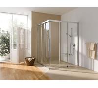 Cabine de douche d'angle Coral porte coulissante en trois parties - half myDay Comfort ESFBF3S droite 140 1385-1405x2000mm, VJ05814020AP1, Cabines de douche: Cadre : Argent mat, Verre : ESG GlasPlus