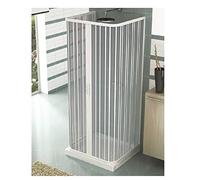 Cabine de douche en forme de U - Dimensions : 70 x 70 x 70 cm - H 185 cm - En PVC - Ouverture centrale - 2 portes battantes - Blanc