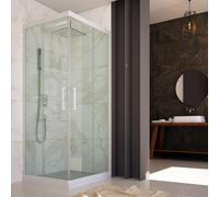 CABINE DE DOUCHE EN PVC 100X100CM VERRE TRANSPARENT COULISSANT PROFIL BLANC