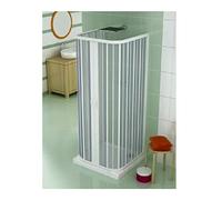 Cabine de douche en PVC, 70 x 70 x 70 cm, hauteur 175 cm, 3 côtés avec ouverture centrale avant à soufflet avec deux portes, blanc,