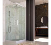 CABINE DE DOUCHE EN PVC VERRE TRANSPARENT COULISSANT PROFIL BLANC OPAQUE