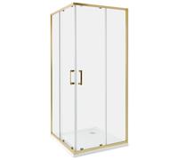 Cabine de Douche en Verre Trempé 80 x 80 x 185 cm Double Porte Coulissante Doré