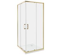 Cabine de Douche en Verre Trempé 80 x 80 x 185 cm Double Porte Coulissante Doré Tela