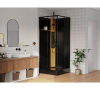 Cabine de douche hydromassante carrée avec panneau en bambou - Noir - L90 x l90 x H225 cm - DESULO